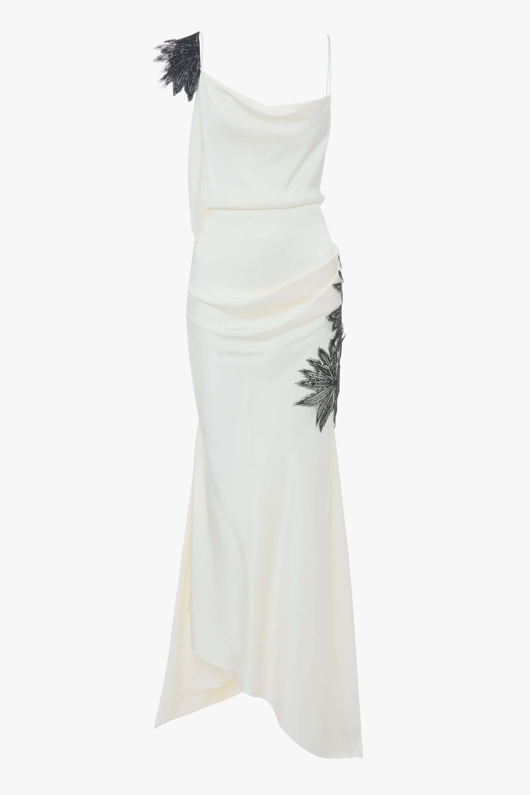 Asymmetric Draped Cami Gown In Ivory