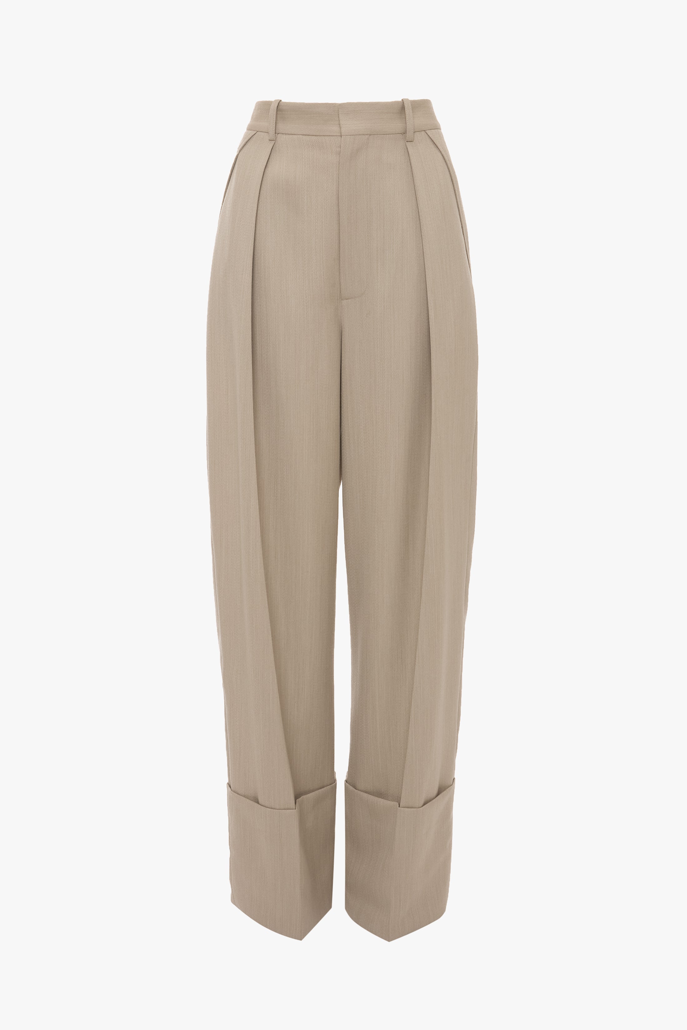 Wide Leg Turn-Up Trouser In Almond