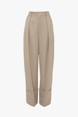 Wide Leg Turn-Up Trouser In Almond