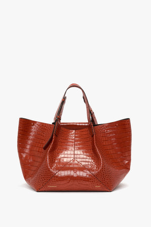 W11 Jumbo Tote In Brick Red Croc Embossed Leather