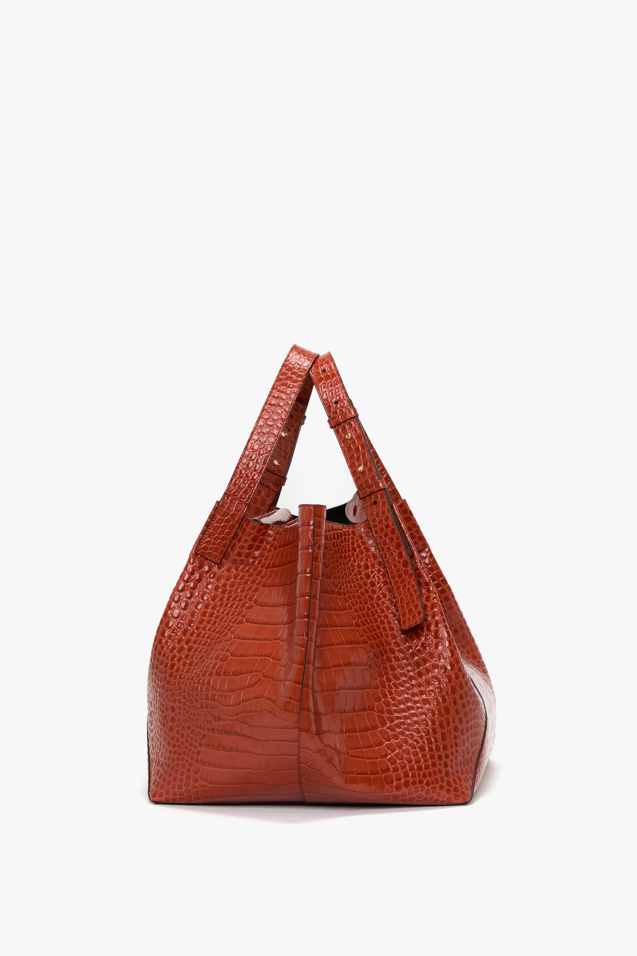 W11 Jumbo Tote In Brick Red Croc Embossed Leather