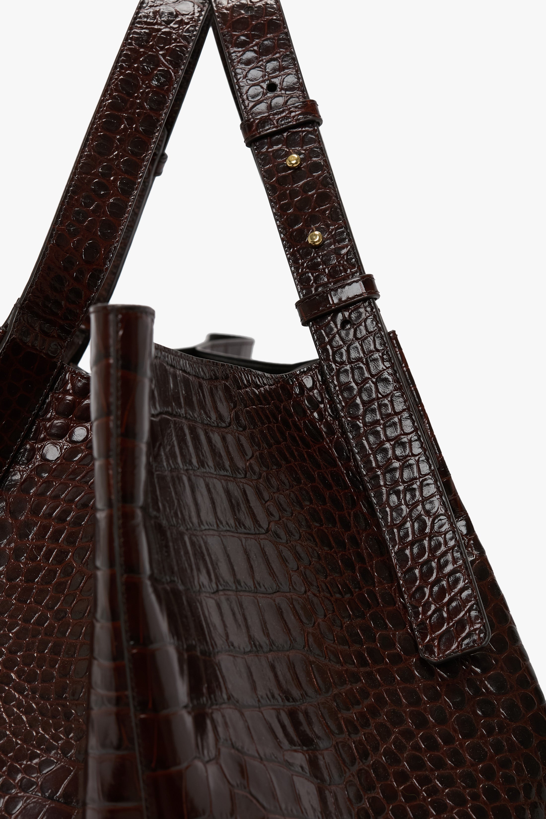 W11 Jumbo Tote In Dark Brown Croc Embossed Leather