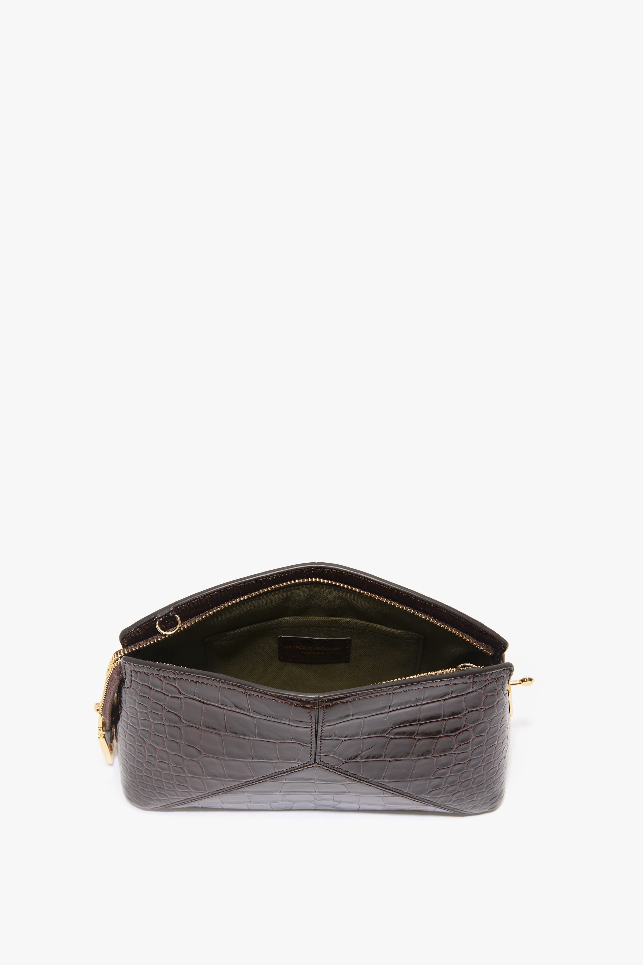 Victoria Crossbody Bag In Dark Brown Croc Embossed Leather