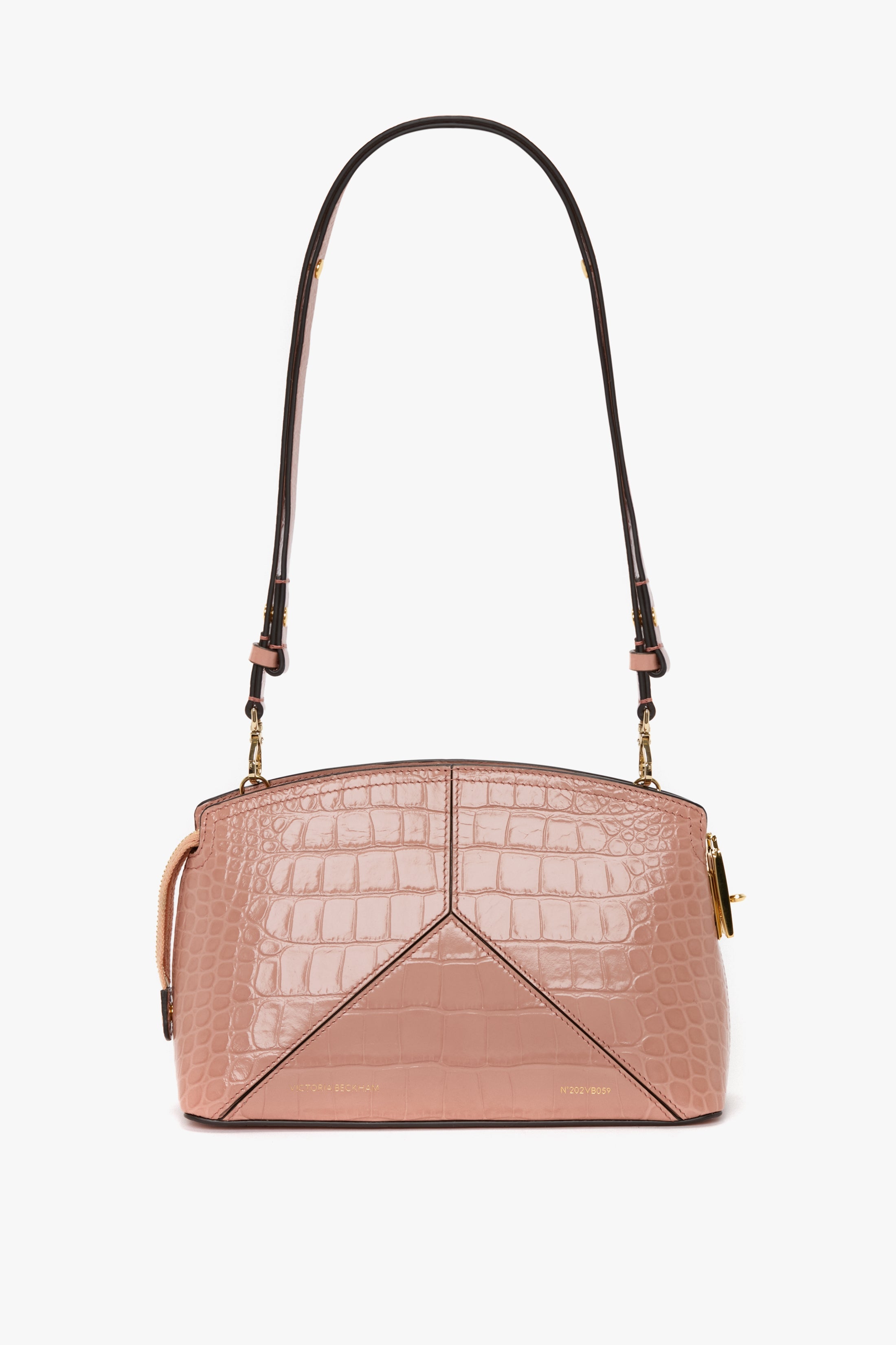 Victoria Crossbody Bag In Blush Pink Croc Embossed Leather