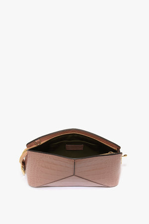 Victoria Crossbody Bag In Blush Pink Croc Embossed Leather