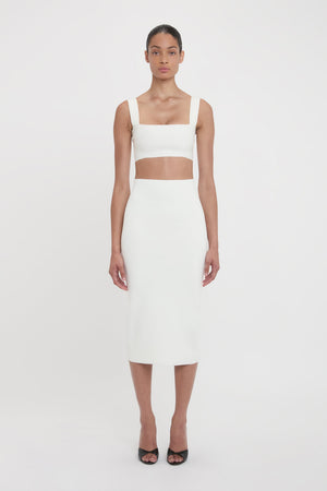 VB Body Fitted Midi Skirt In White