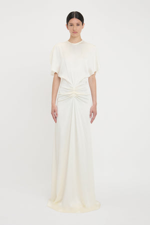 Gathered Waist Floor-Length Dress In Ivory