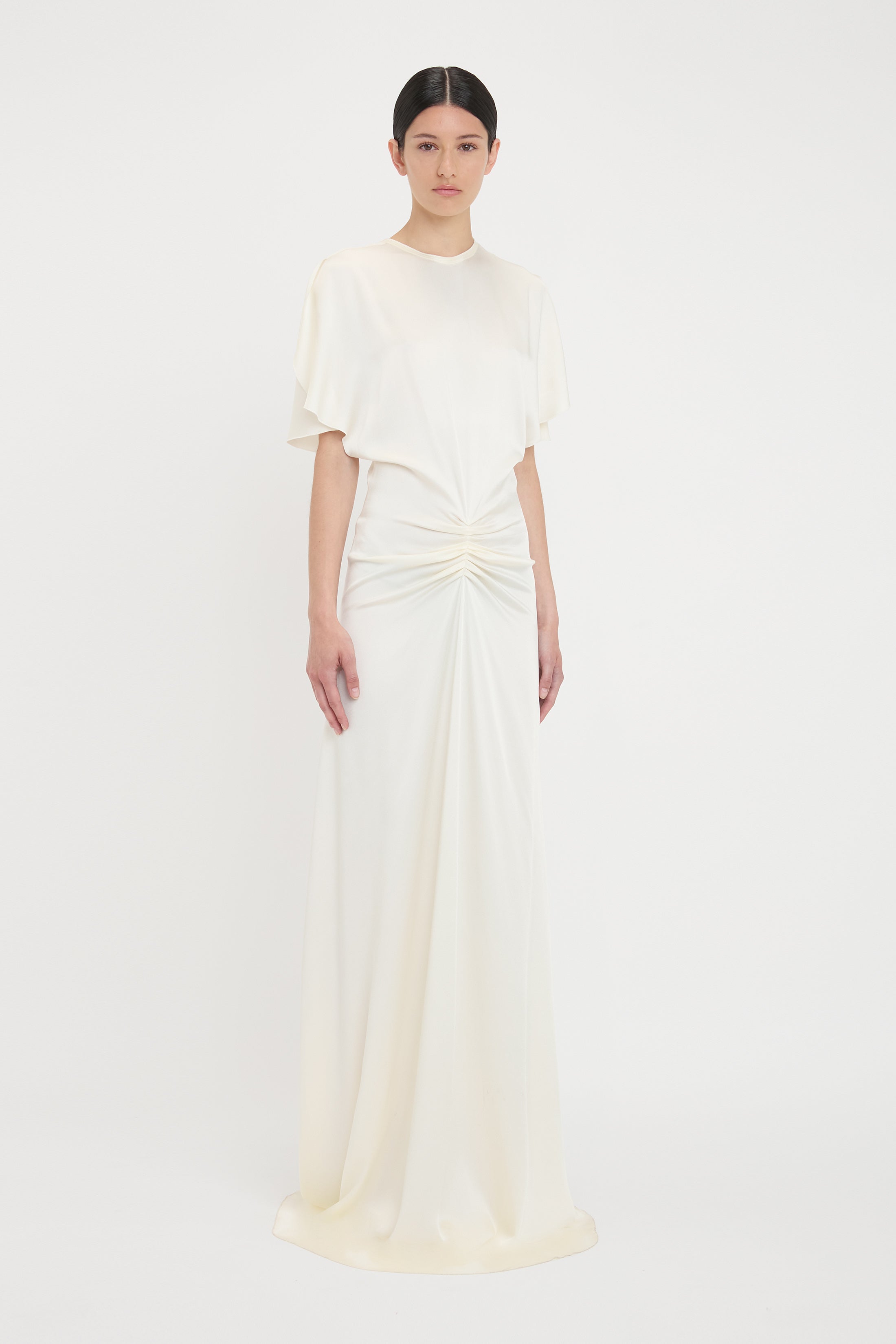 Gathered Waist Floor-Length Dress In Ivory