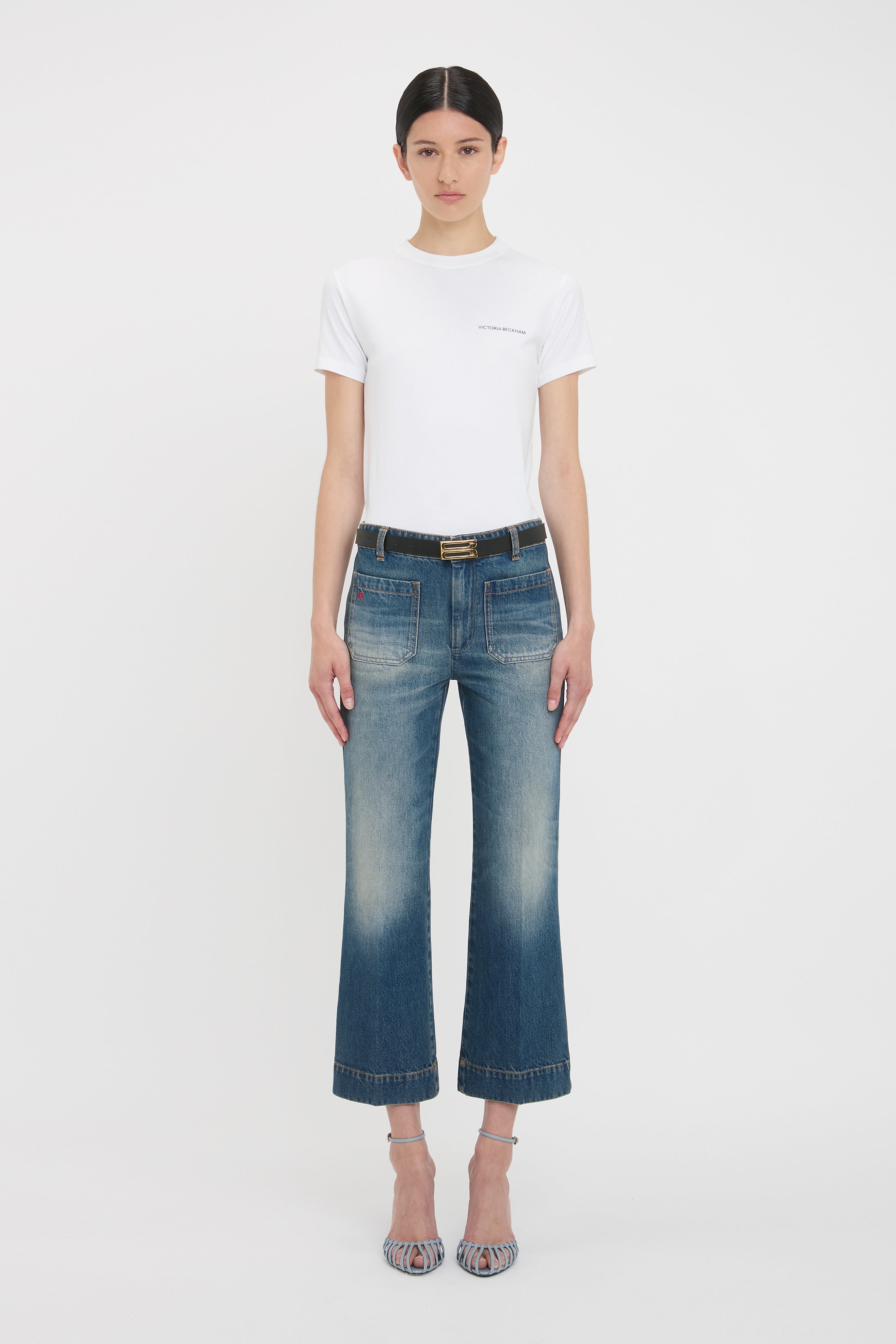 Cropped Kick Alina High Waisted Jean In Mid Blue