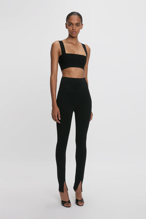 Split Front Leggings In Black