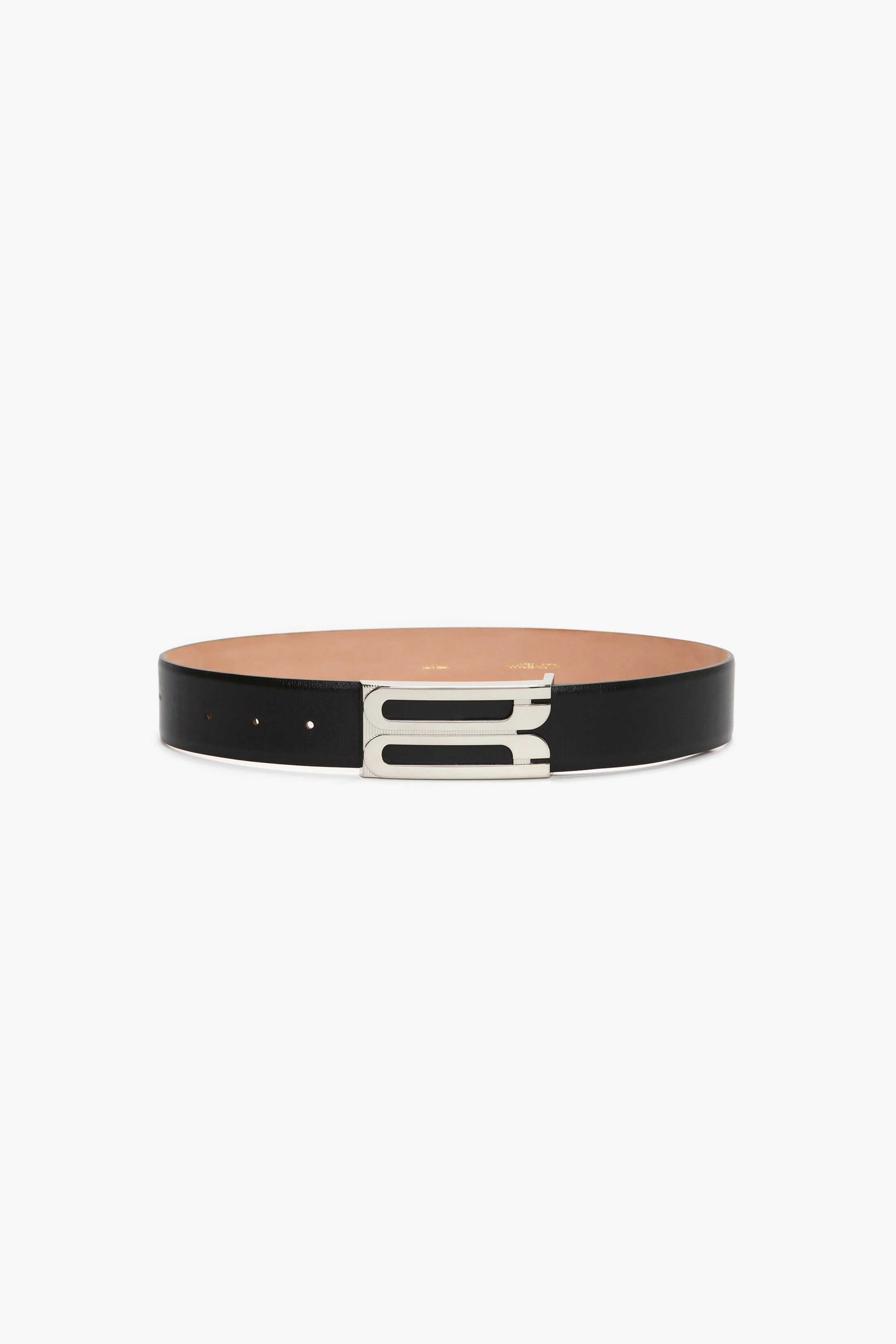 Silver Buckle Jumbo Frame Belt In Black Grained Leather