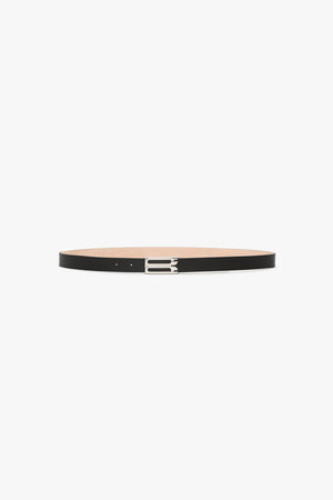 Silver Buckle Frame Belt In Black Grained Leather