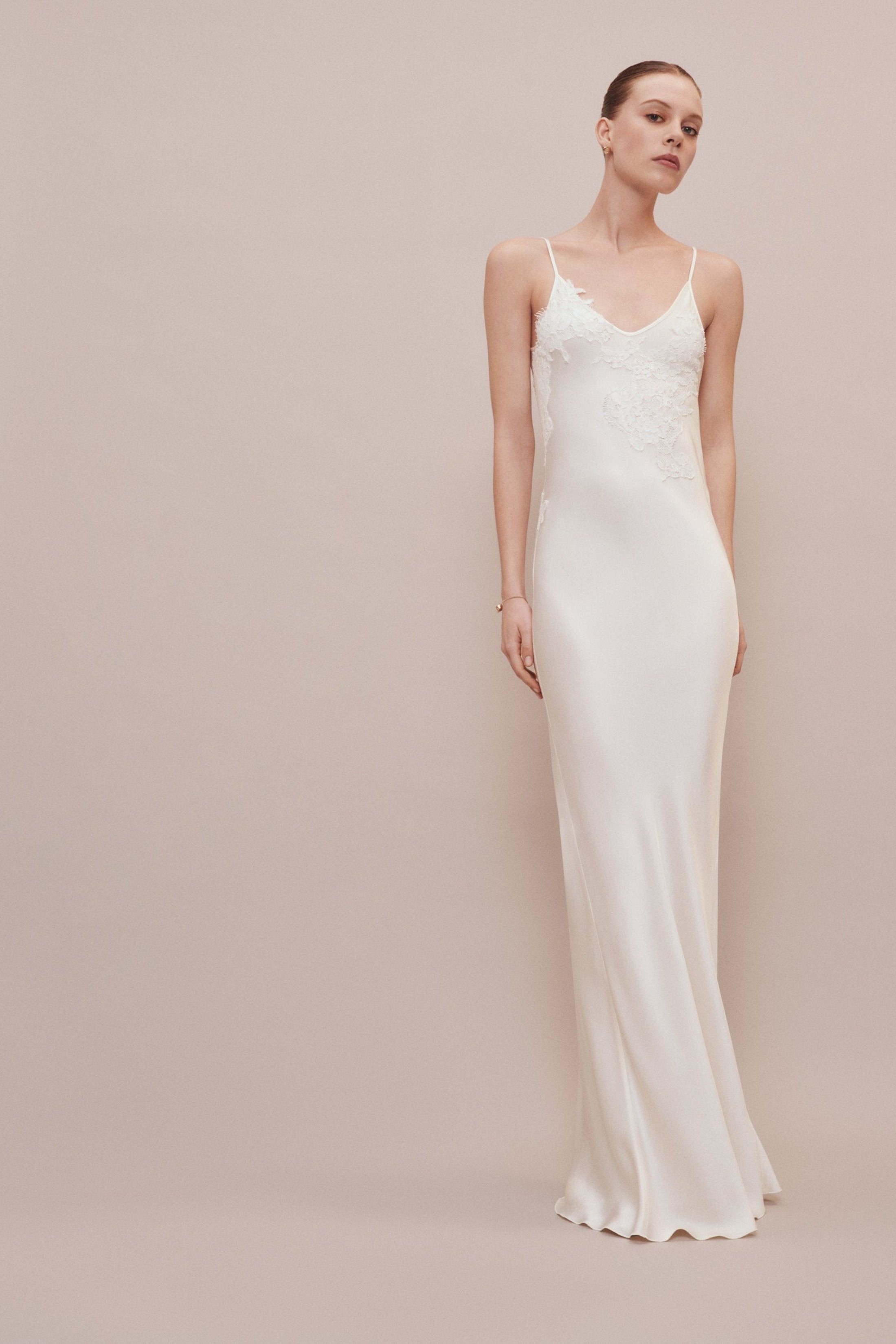 Exclusive Lace Detail Floor-Length Cami Dress In Ivory