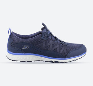 Women's Wide Fit Skechers 104281 Gratis Sport Live Golden Trainers - Navy