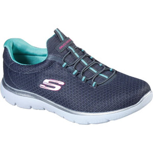 Women's Wide Fit Skechers 12980 Summits Slip On Sports Trainers - Charcoal/Green