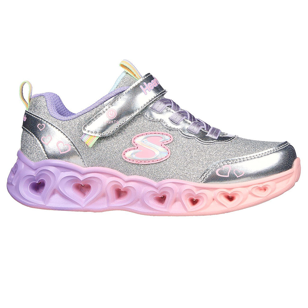 Skechers Little Girls Heart Lights Velcro Silver / Multi