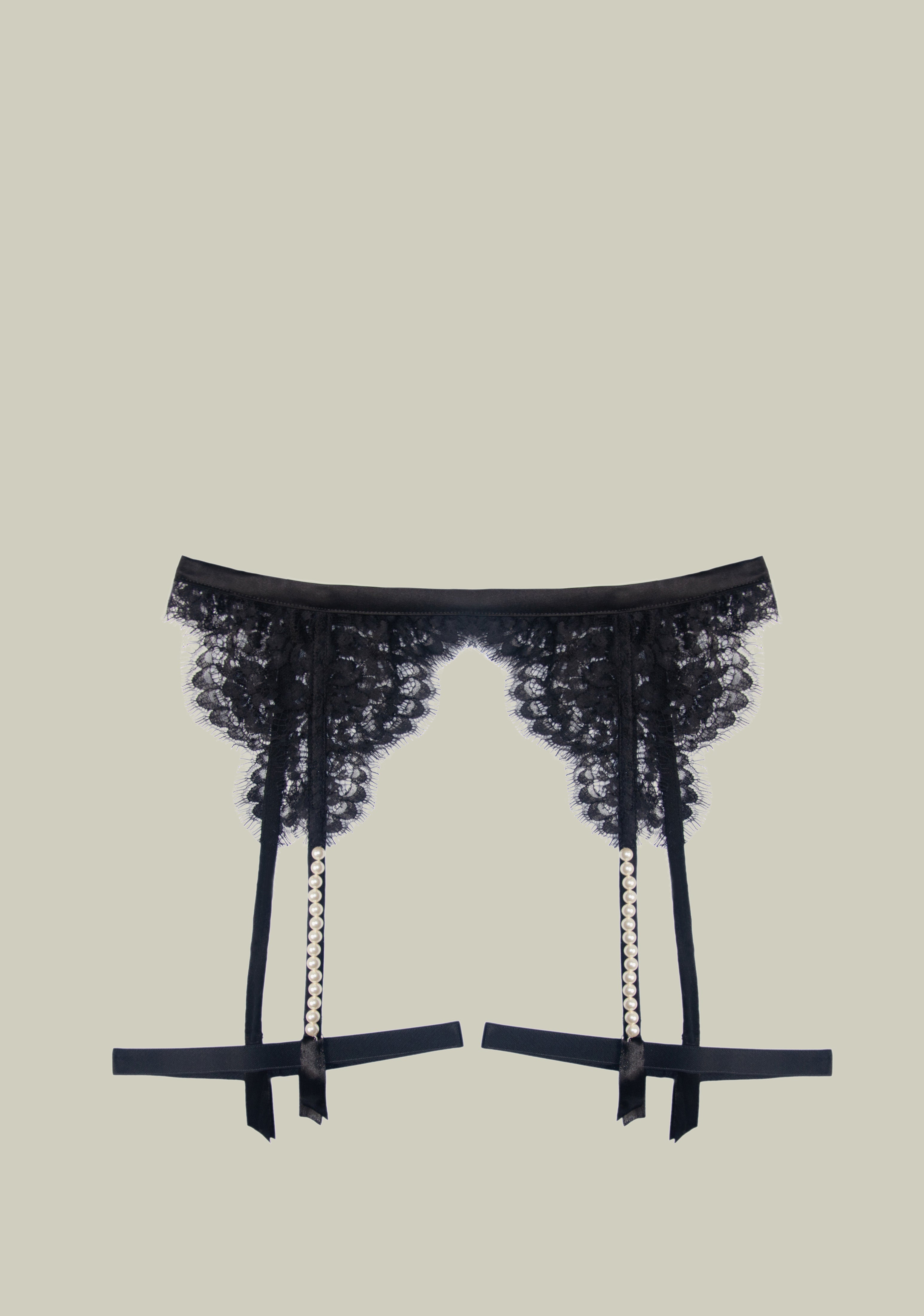 Feathers of a Swan Suspender Belt in Black