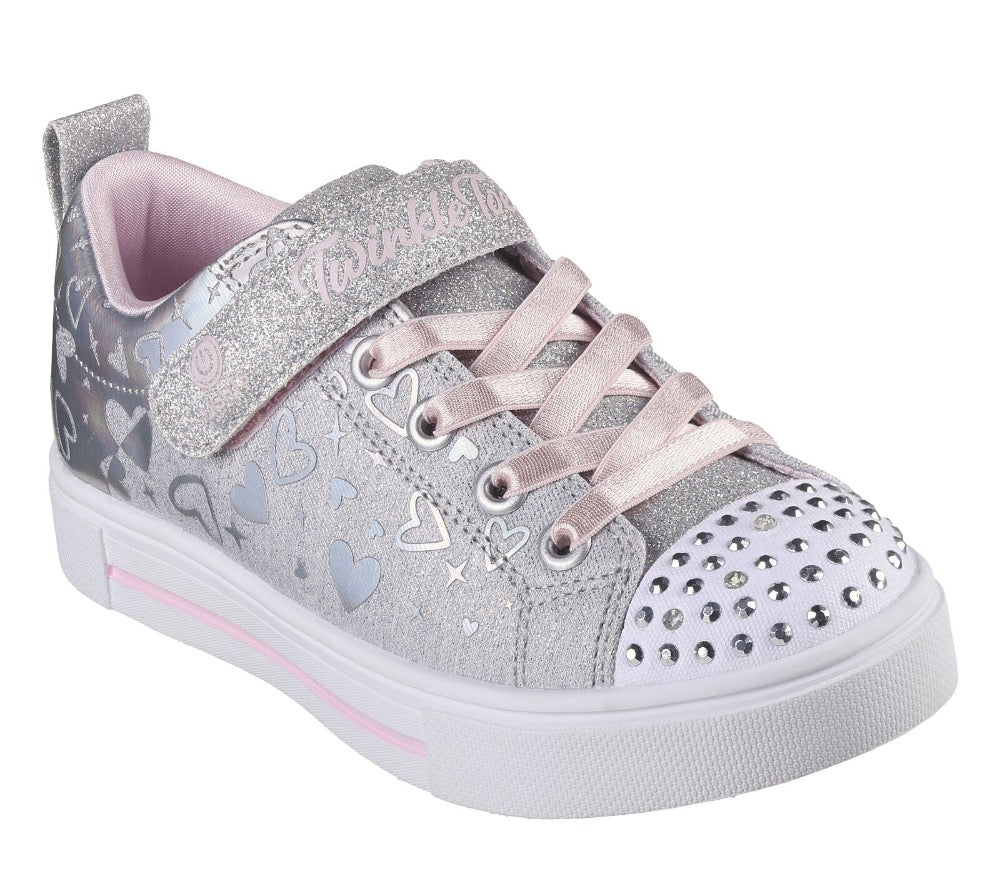 Skechers Little Girls Twinkle Toes - Heather Charm Velcro Grey / Silver