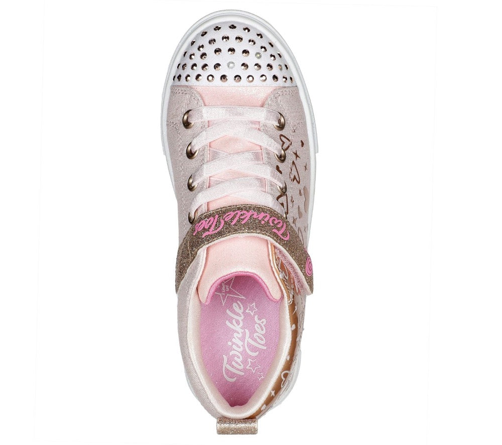 Skechers Little Girls Twinkle Toes: Twisty Brights - Heather Charm Light Velcro Pink / Rose Gold