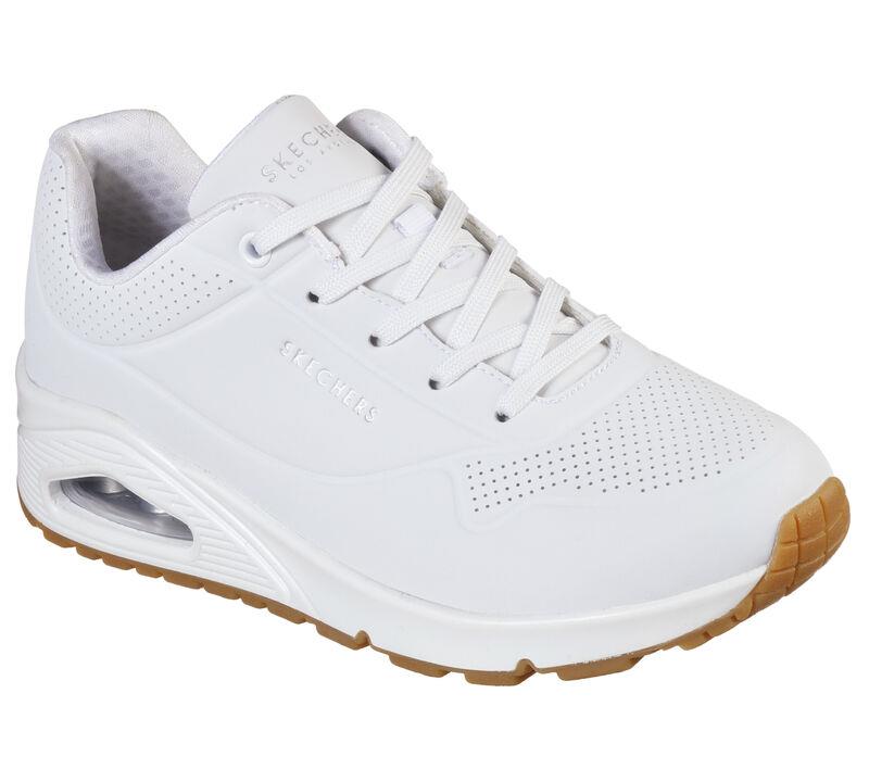 Women's Wide Fit Skechers 73690W Uno Stand On Air Walking Trainers - White