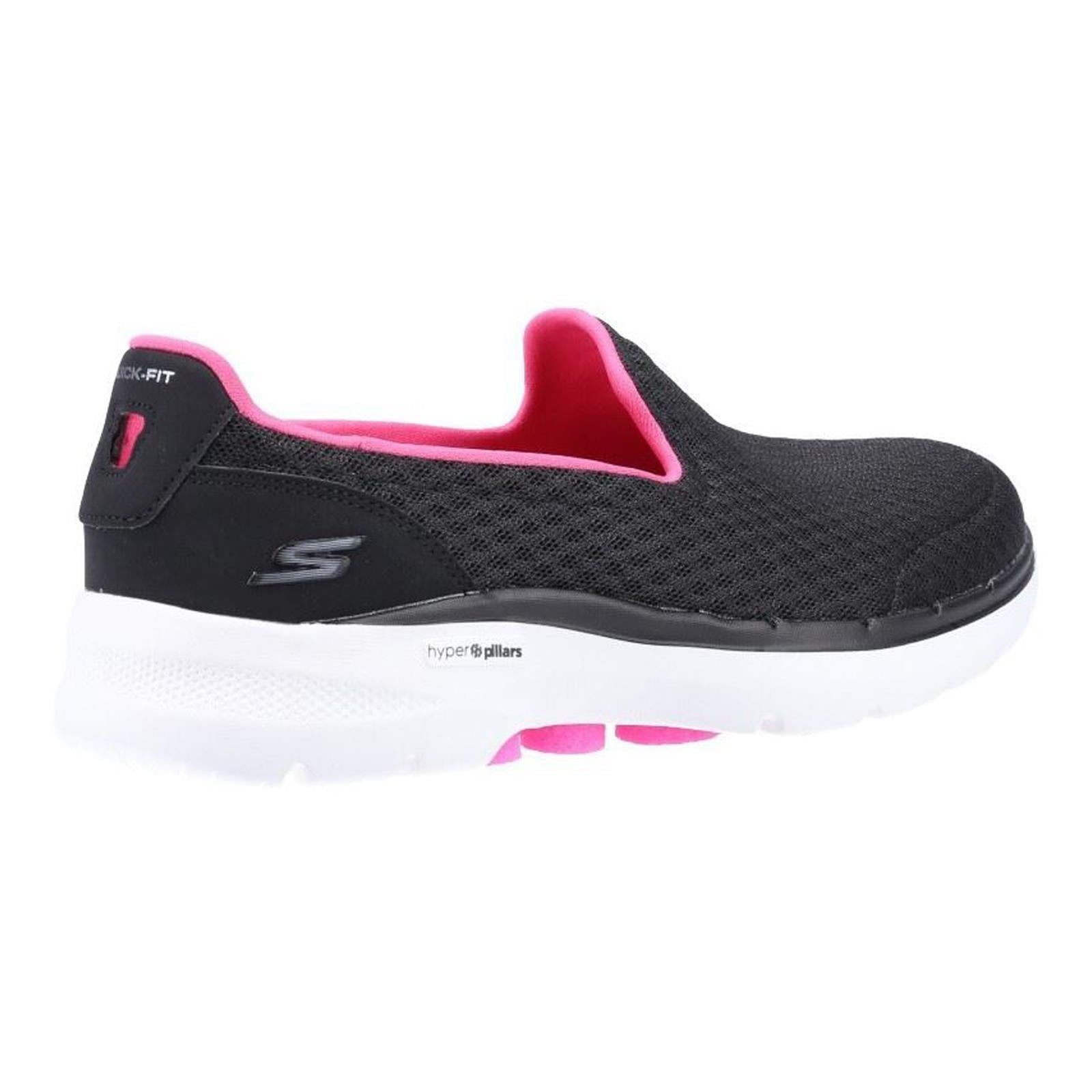 Women's Wide Fit Skechers 124508 Go Walk 6 Big Splash Trainers - Black/Hot Pink