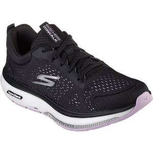 Women's Wide Fit Skechers 124933  Go Walk Workout Walker Trainers - Black/Lavender