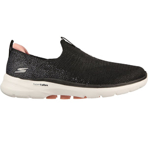 Women's Wide Fit Skechers 124502 Go Walk 6 Glimmering Trainers - Black/Pink