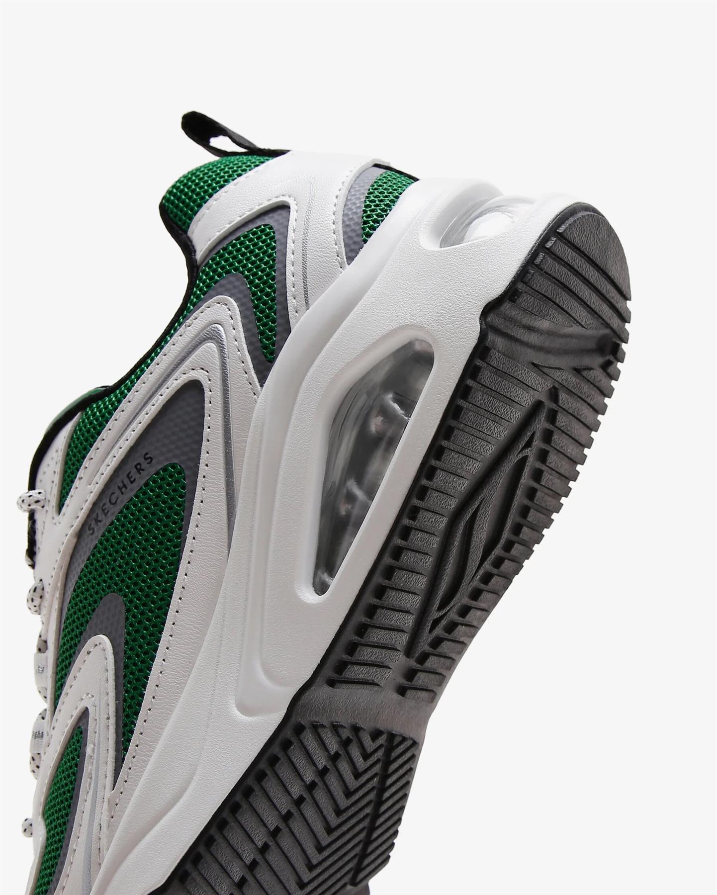 Women's Wide Fit Skechers 177424 Tres Air Uno Street Fl Air Trainers - White/Green