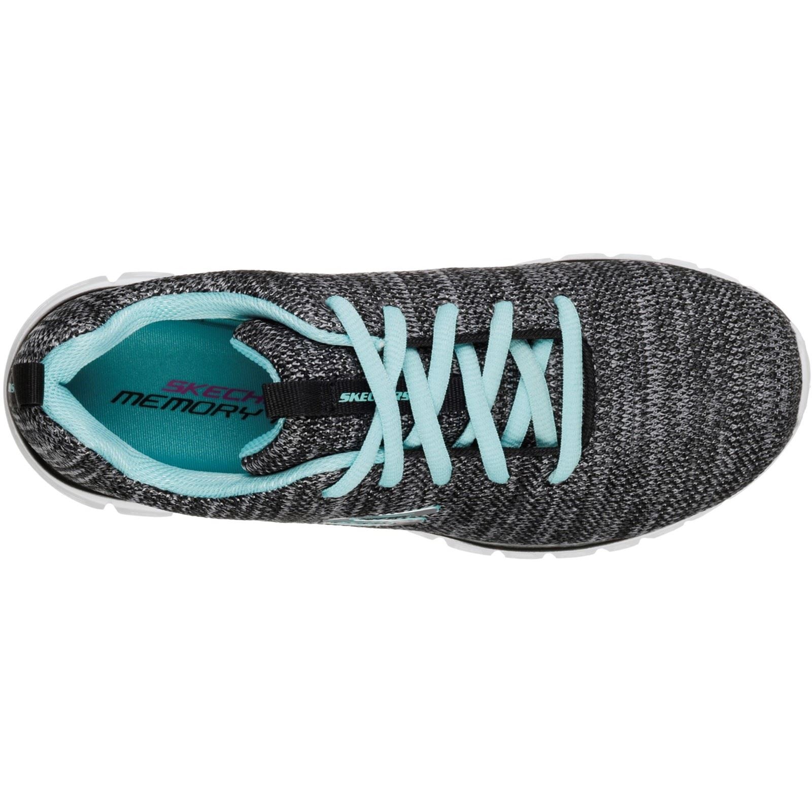 Women's Wide Fit Skechers 12614 Graceful Twisted Fortune Trainers - Black/Turquoise