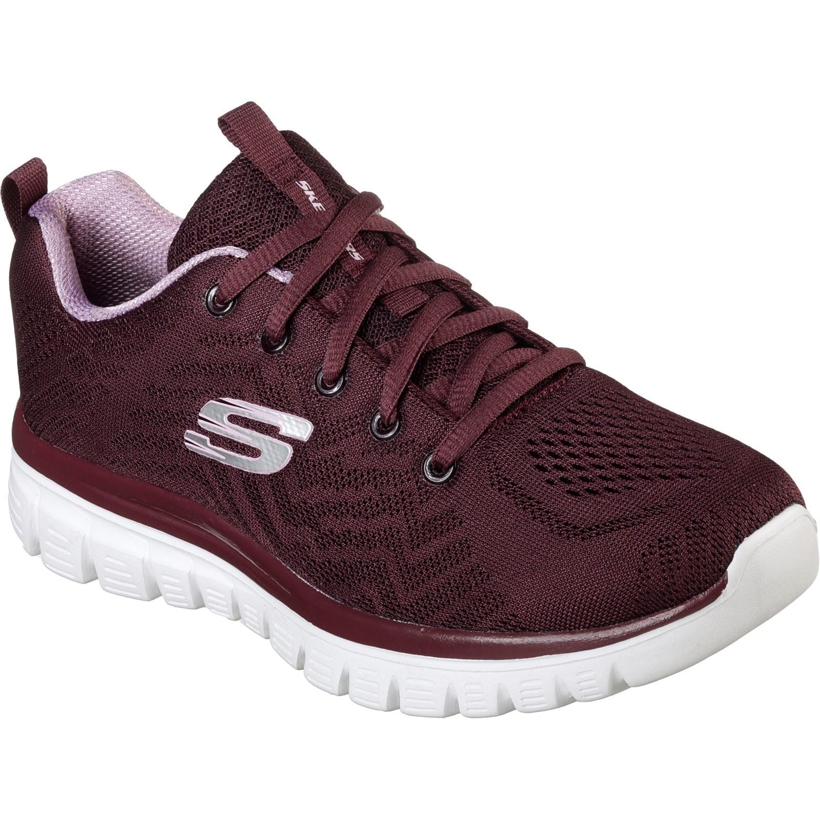 Women's Wide Fit Skechers 12615 Graceful Get Connected Sports Trainers - Wine