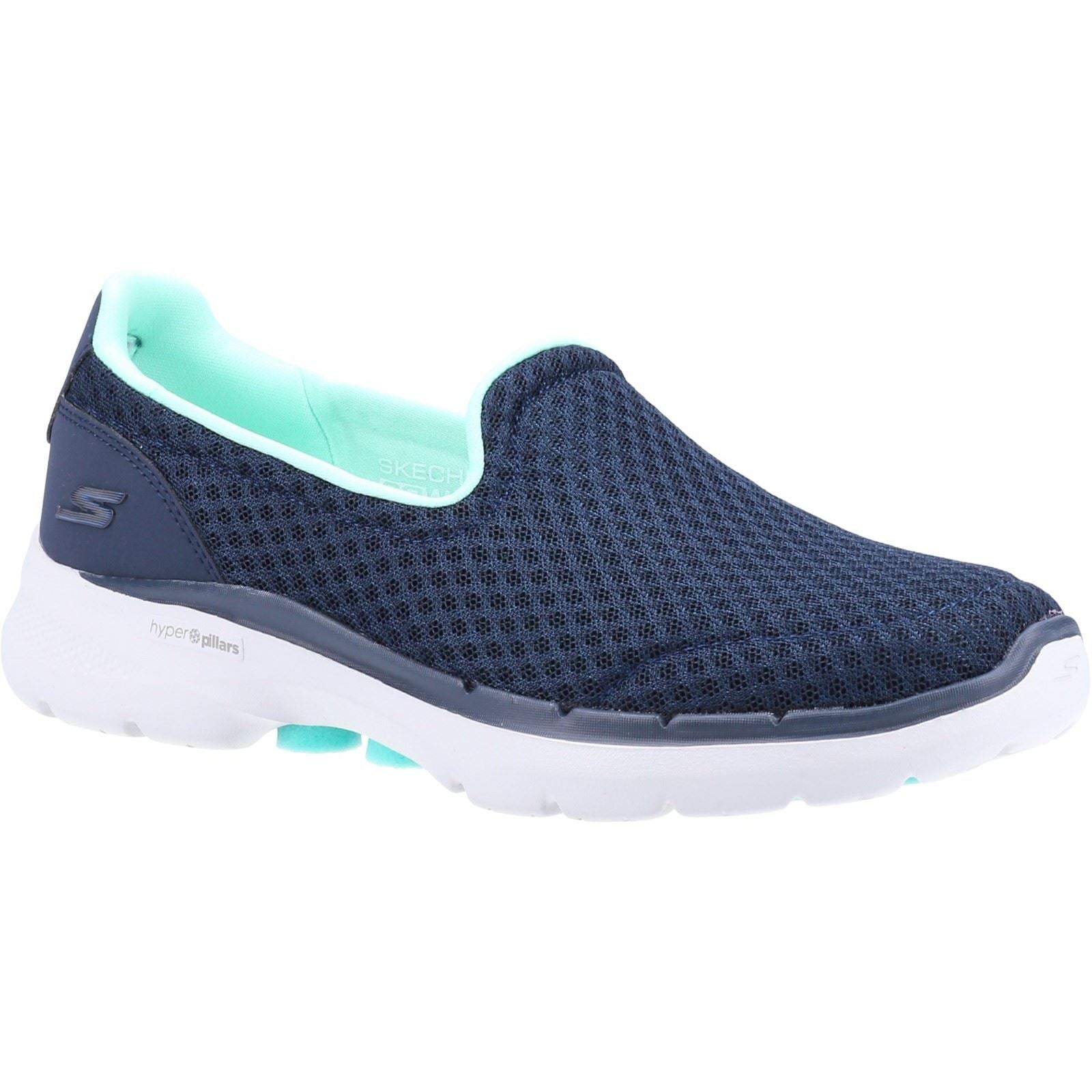 Women's Wide Fit Skechers 124508 Go Walk 6 Big Splash Trainers - Navy/Turquoise