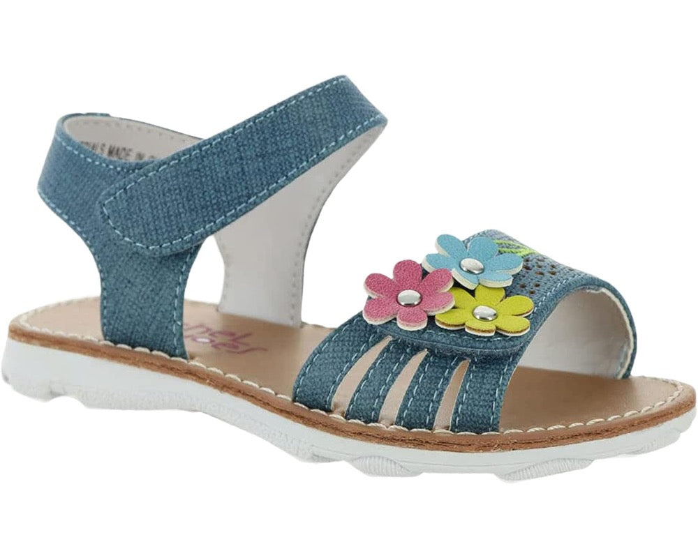 Valencia Imports (Rachel Shoes) Toddler and Little Girls Tiana Sandal w/ Velcro Strap Denim / Multi