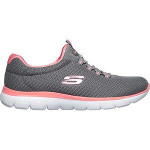 Women's Wide Fit Skechers 12980 Summits Slip On Sports Trainers - Grey/Pink