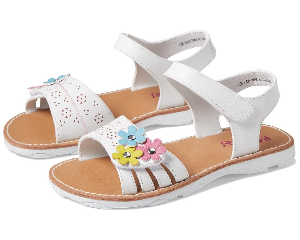 Valencia Imports (Rachel Shoes) Toddler and Little Girls Tiana Sandal w/ Velcro Strap White / Multi