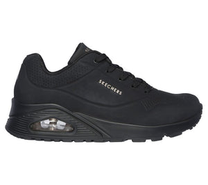 Women's Wide Fit Skechers 73690 Uno - Stand On Air Walking Street Wear Trainers - Black