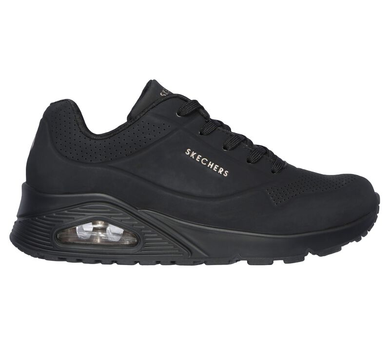 Women's Wide Fit Skechers 73690 Uno - Stand On Air Walking Street Wear Trainers - Black