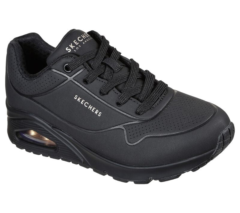 Women's Wide Fit Skechers 73690 Uno - Stand On Air Walking Street Wear Trainers - Black