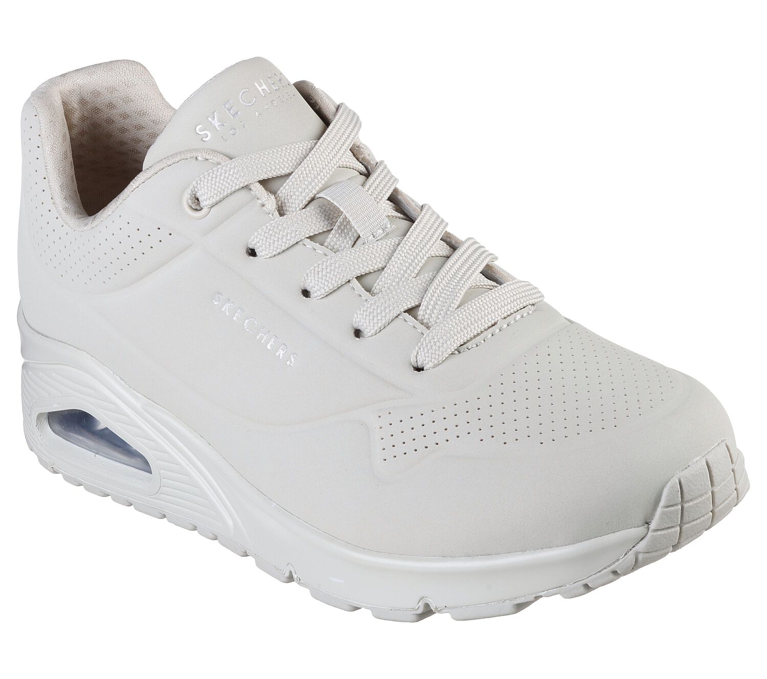 Women's Wide Fit Skechers 73690 Uno - Stand On Air Walking Street Wear Trainers - Off White