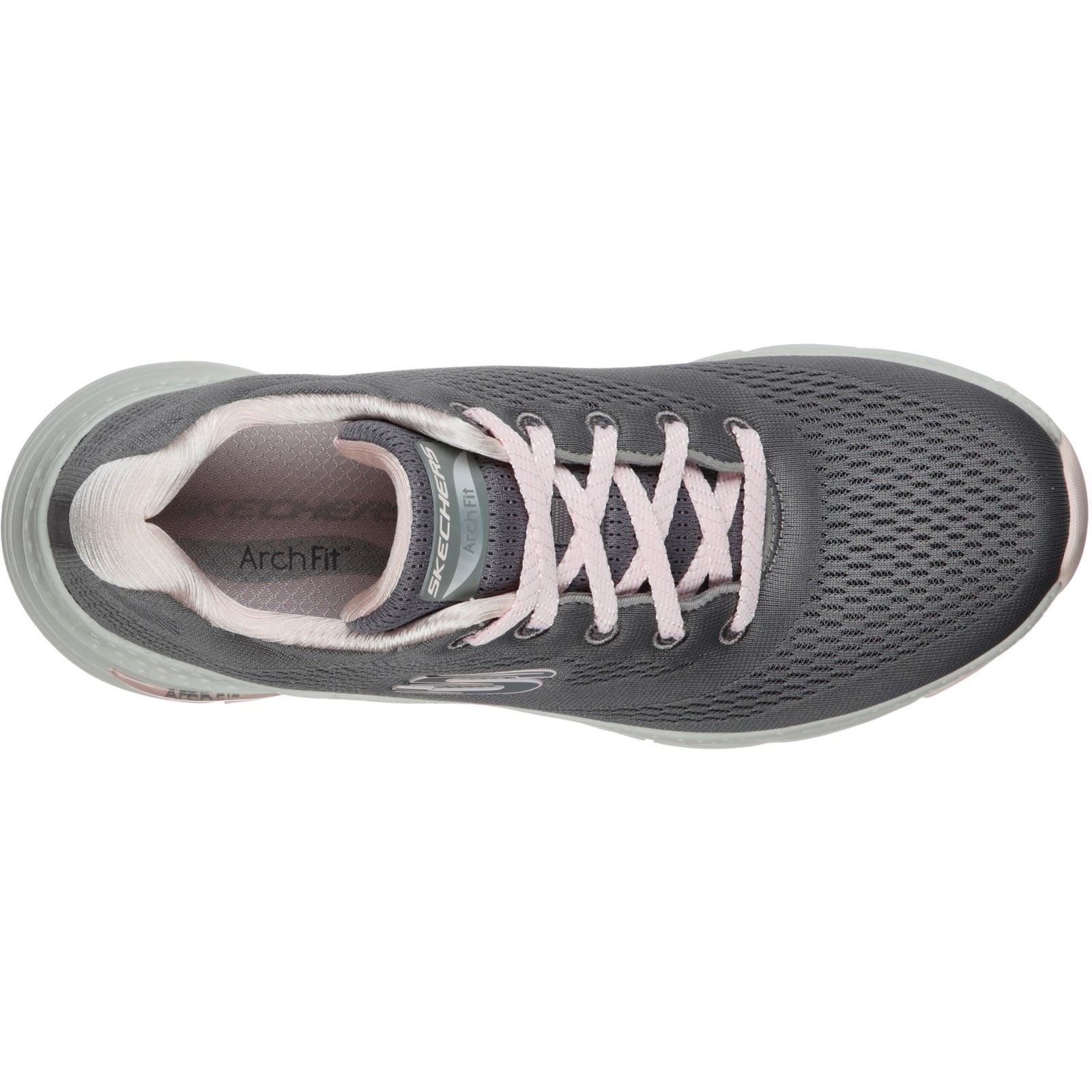 Women's Wide Fit Skechers 149057 Unny Outlook Sports Trainers - Grey/Pink