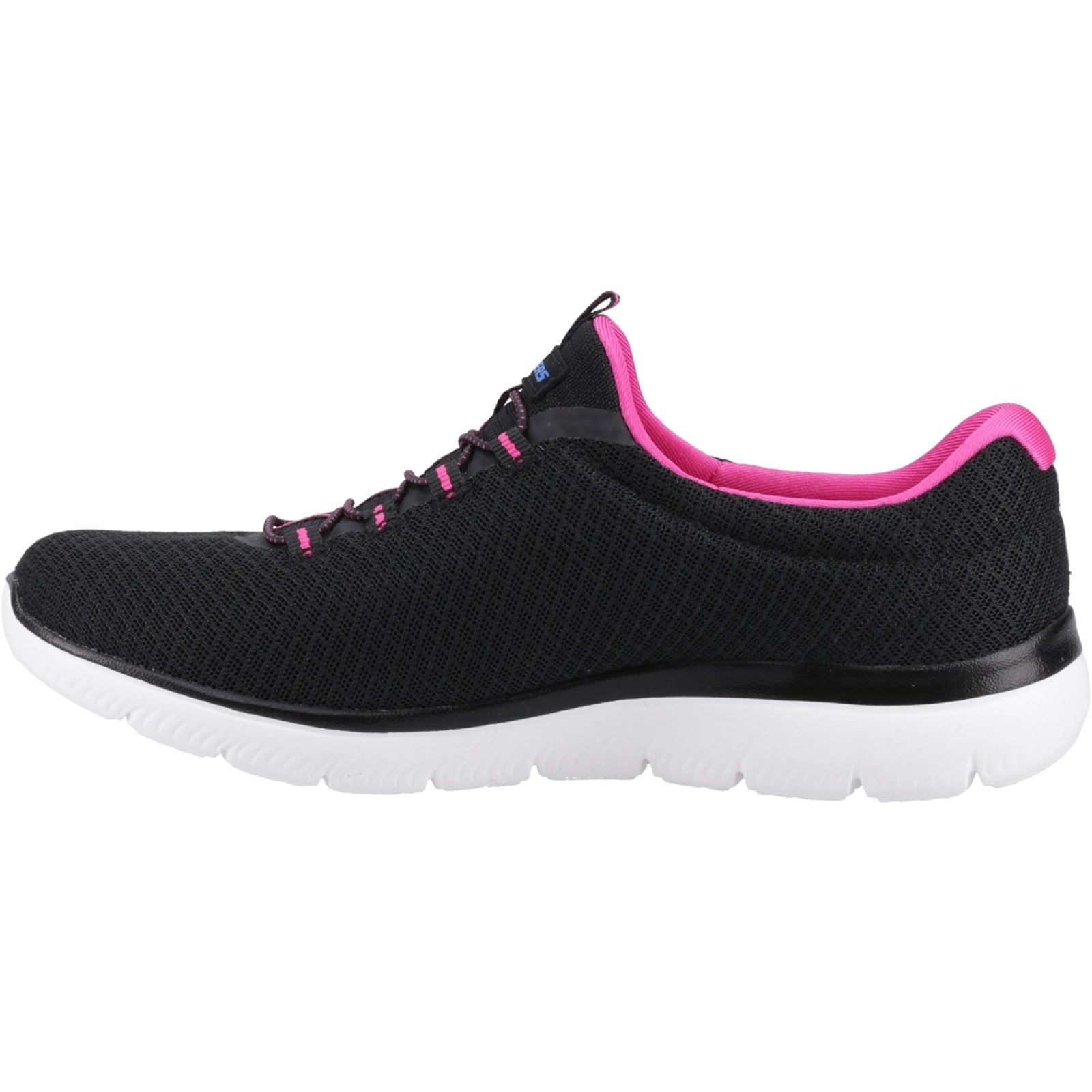 Women's Wide Fit Skechers 12980 Summits Slip On Sports Trainers - Black/Hot Pink