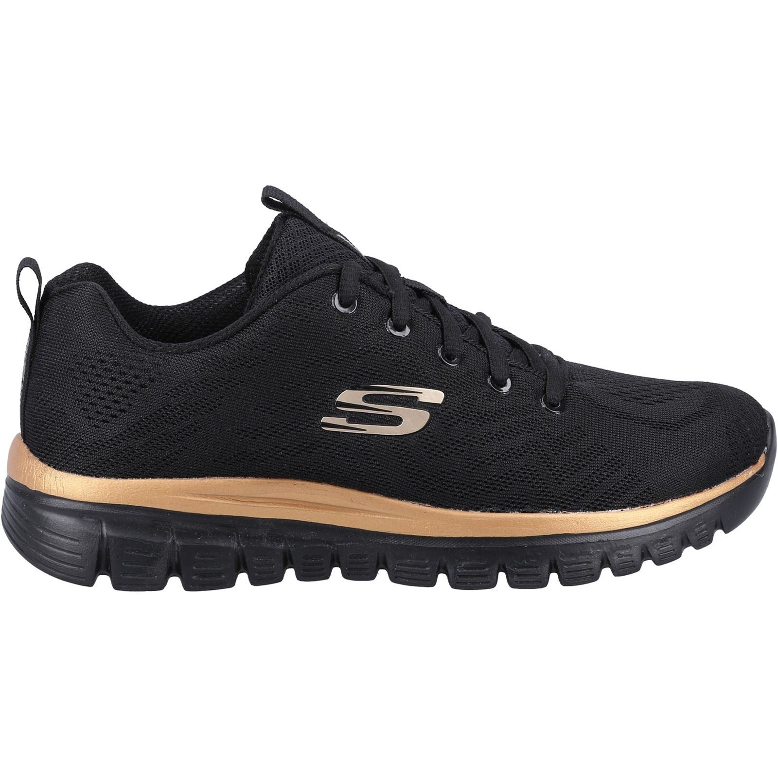 Women's Wide Fit Skechers 12615 Graceful Get Connected Sports Trainers - Black/Rose Gold