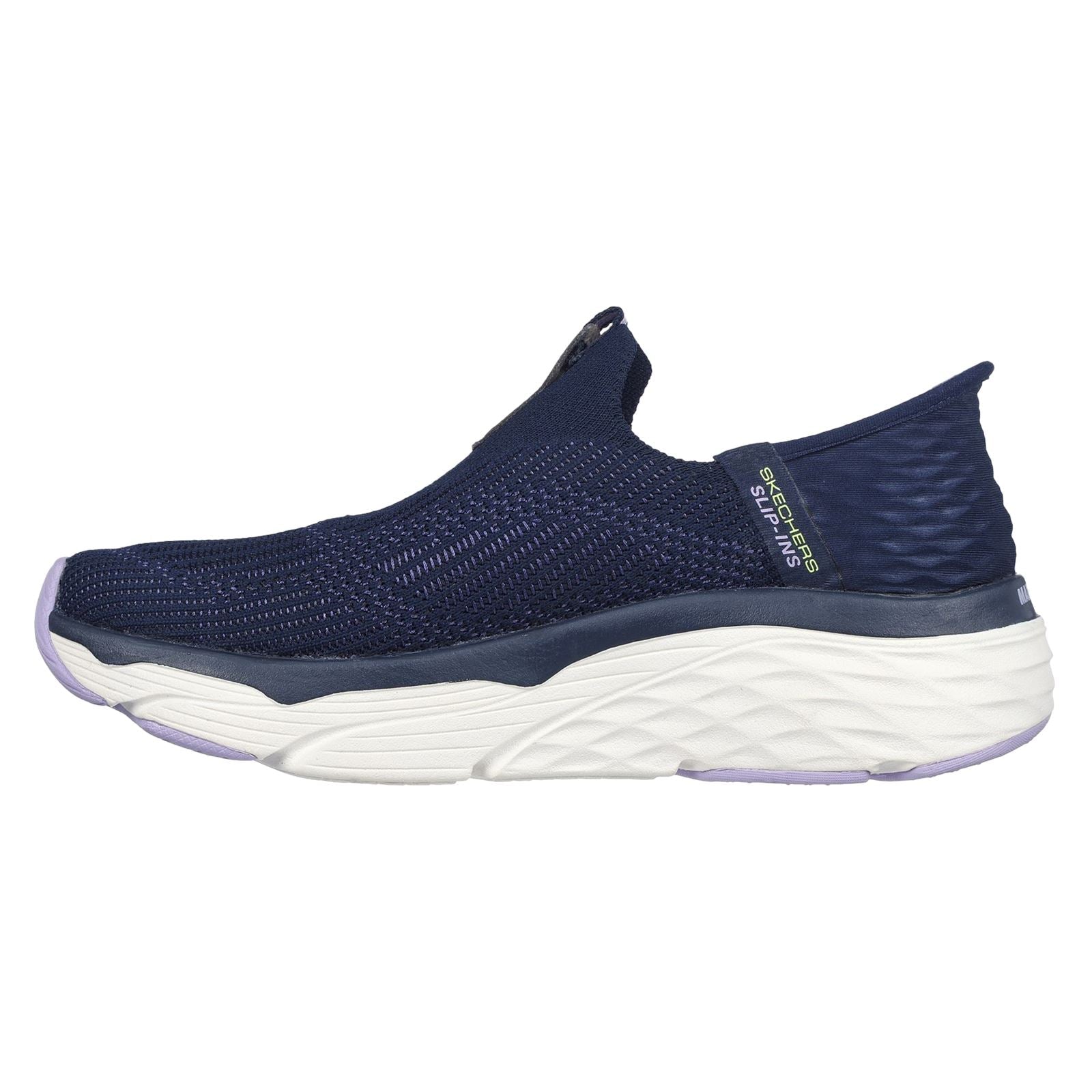 Women's Wide Fit Skechers 128571 Max Cushioning Smooth Trainers - Navy/Lavender