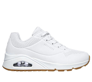 Women's Wide Fit Skechers 73690W Uno Stand On Air Walking Trainers - White