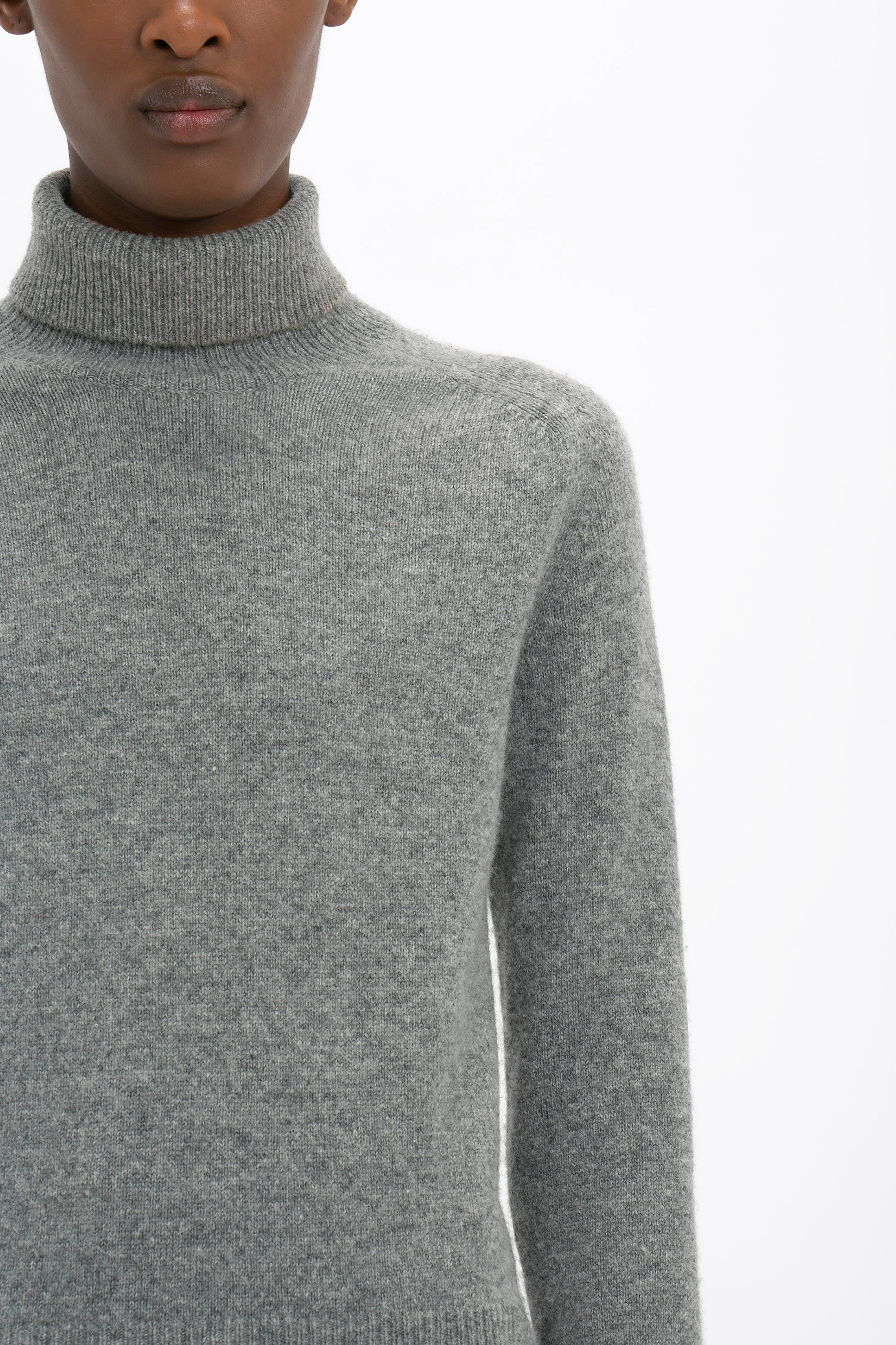 Polo Neck Jumper In Grey Melange