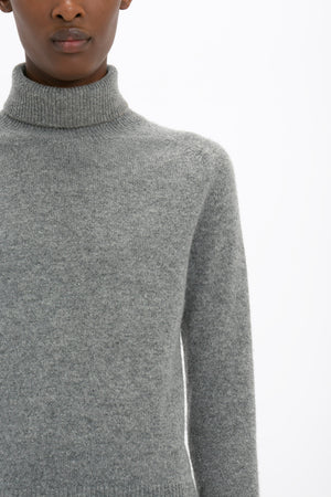 Polo Neck Jumper In Grey Melange