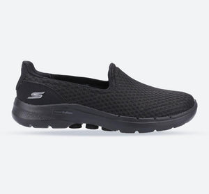 Women's Wide Fit Skechers 124508 Go Walk 6 Big Splash Trainers - Black/Black