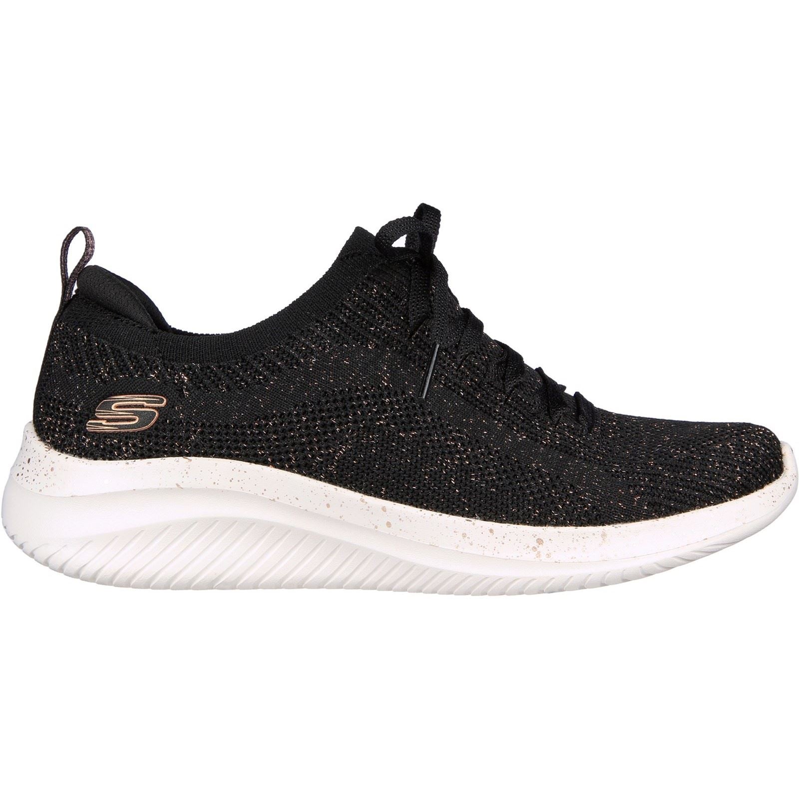 Women's Wide Fit Skechers 149865 Ultra Flex 3.0 Let's Dance Trainers - Black/Rose Gold