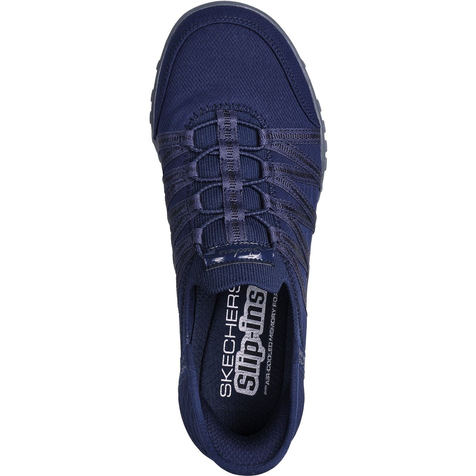 Women's Wide Fit Skechers 100593 Breathe Easy Roll With Me Trainers - Navy