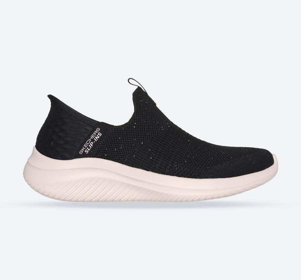 Women's Wide Fit Skechers 149594 Slip-ins Ultra Flex 3.0 Trainers -  Black/Rose Gold