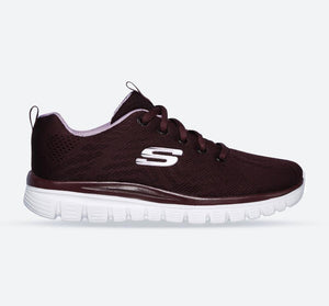 Women's Wide Fit Skechers 12615 Graceful Get Connected Sports Trainers - Wine